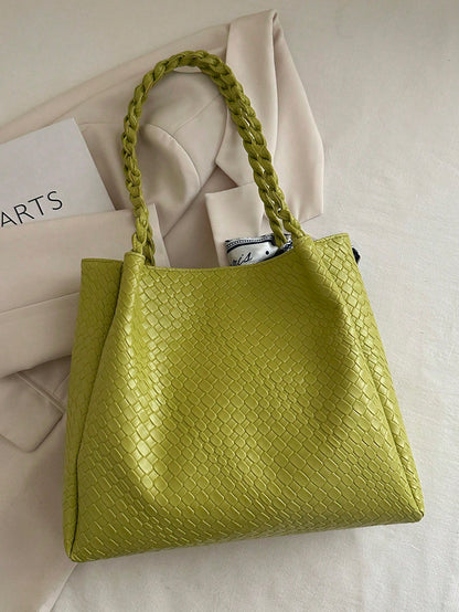 1pc Women's Casual Commute Tote Bag, Large Capacity, 2025 New Solid Color Minimalist Design, Versatile Shoulder Bag, Unique Embossed Pattern, Comfortable Strap, Suitable For University, Shopping, Outi