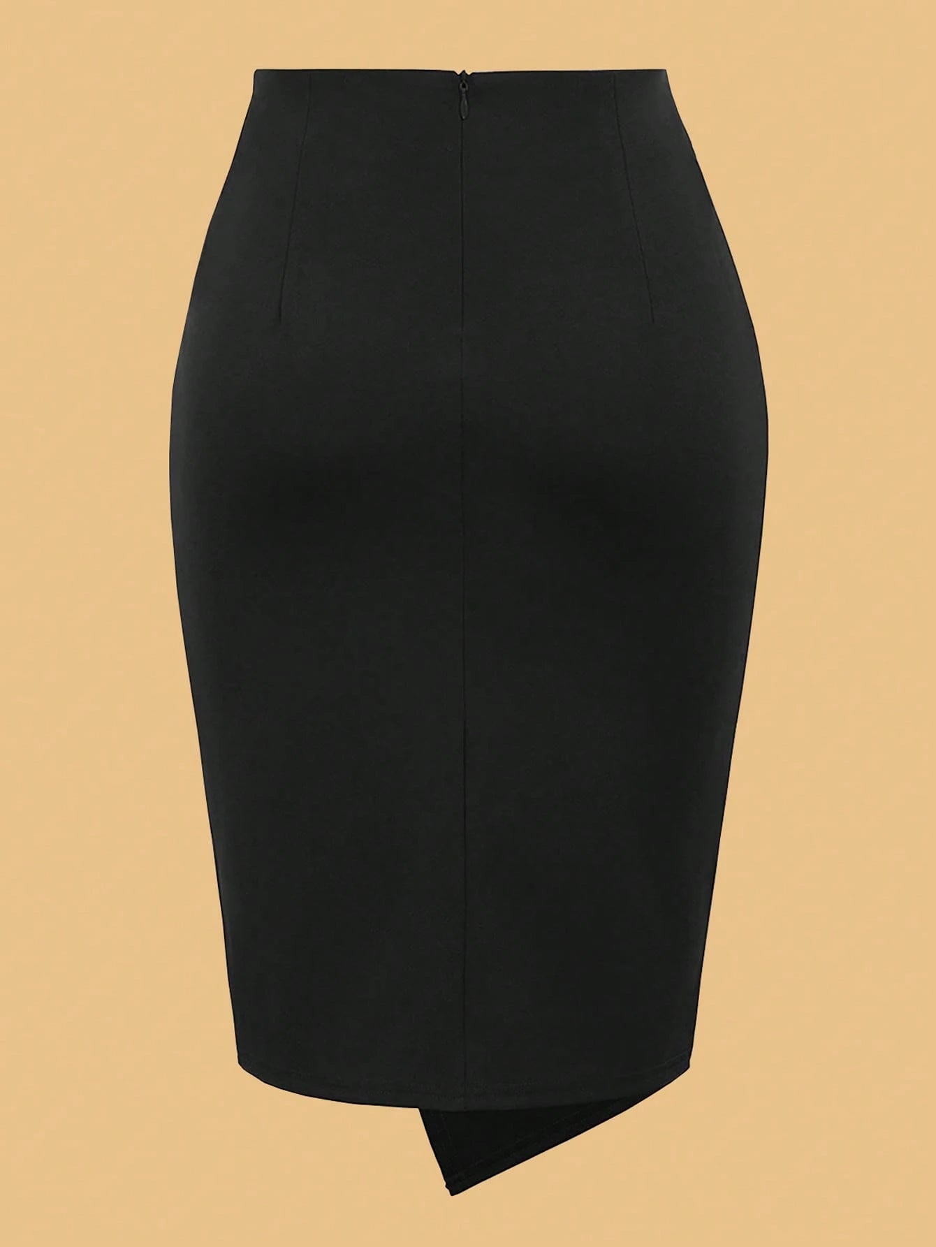 1pc Women's Elegant Commute Fashion Summer Solid Color Pencil Skirt, Commute Wear, Knot Decor, Polyester Material Black