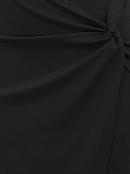 1pc Women's Elegant Commute Fashion Summer Solid Color Pencil Skirt, Commute Wear, Knot Decor, Polyester Material Black