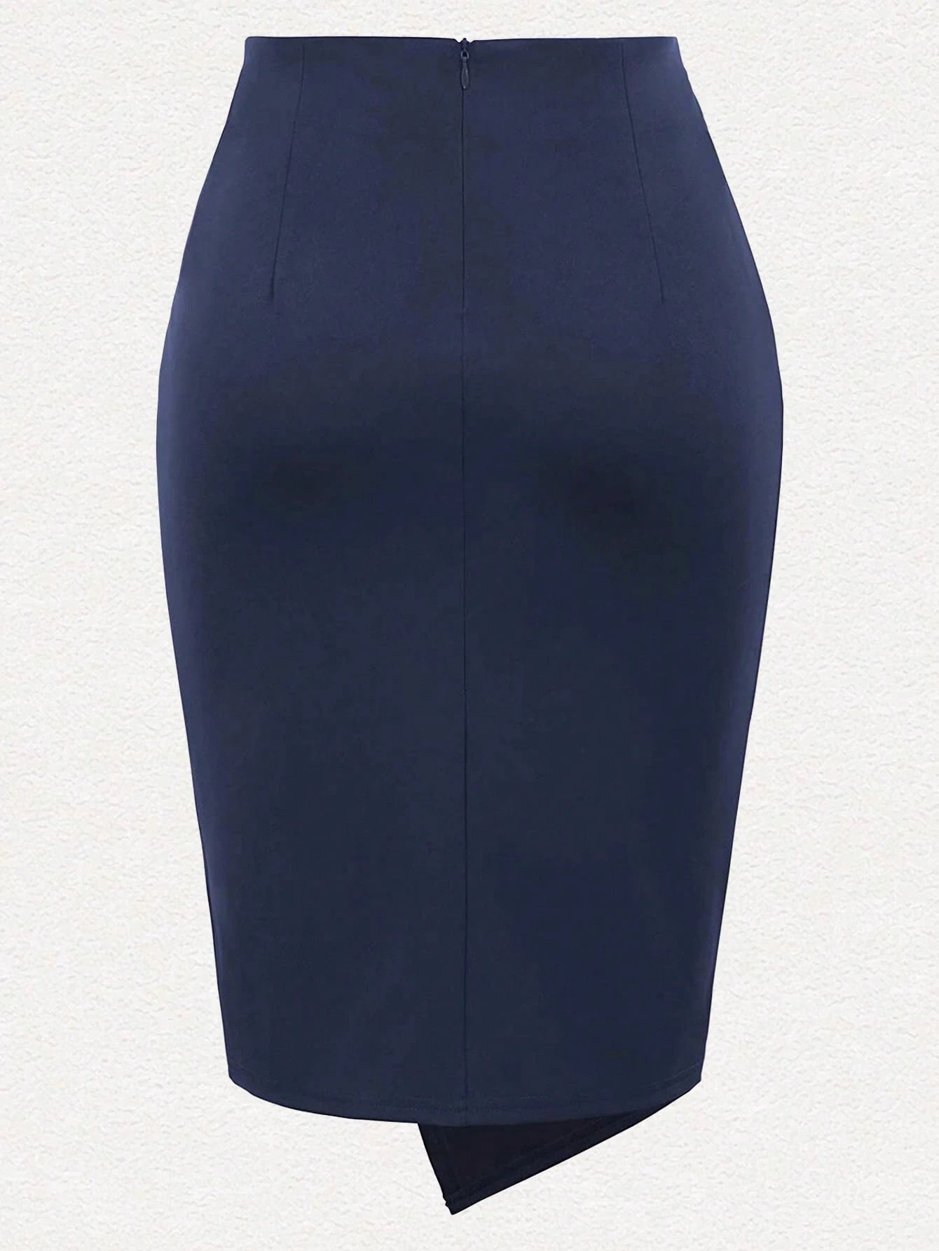 1pc Women's Elegant Commute Fashion Summer Solid Color Pencil Skirt, Commute Wear, Knot Decor, Polyester Material Black