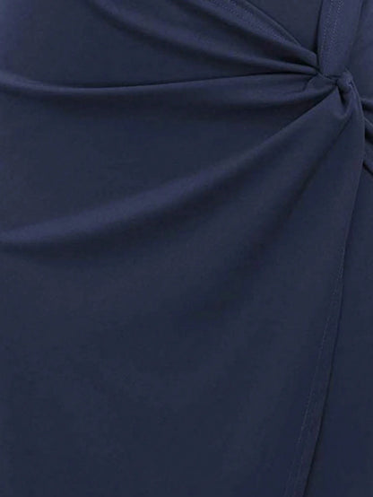 1pc Women's Elegant Commute Fashion Summer Solid Color Pencil Skirt, Commute Wear, Knot Decor, Polyester Material Black