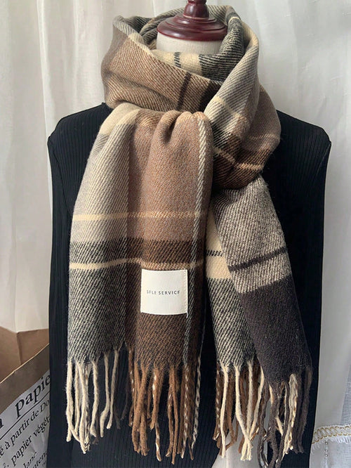 1pc Women's Fashion Korean Plaid Scarf, Autumn And Winter Warm Fashion Fringe Student Scarf, Thick Long Scarf For Male Couple Shawls