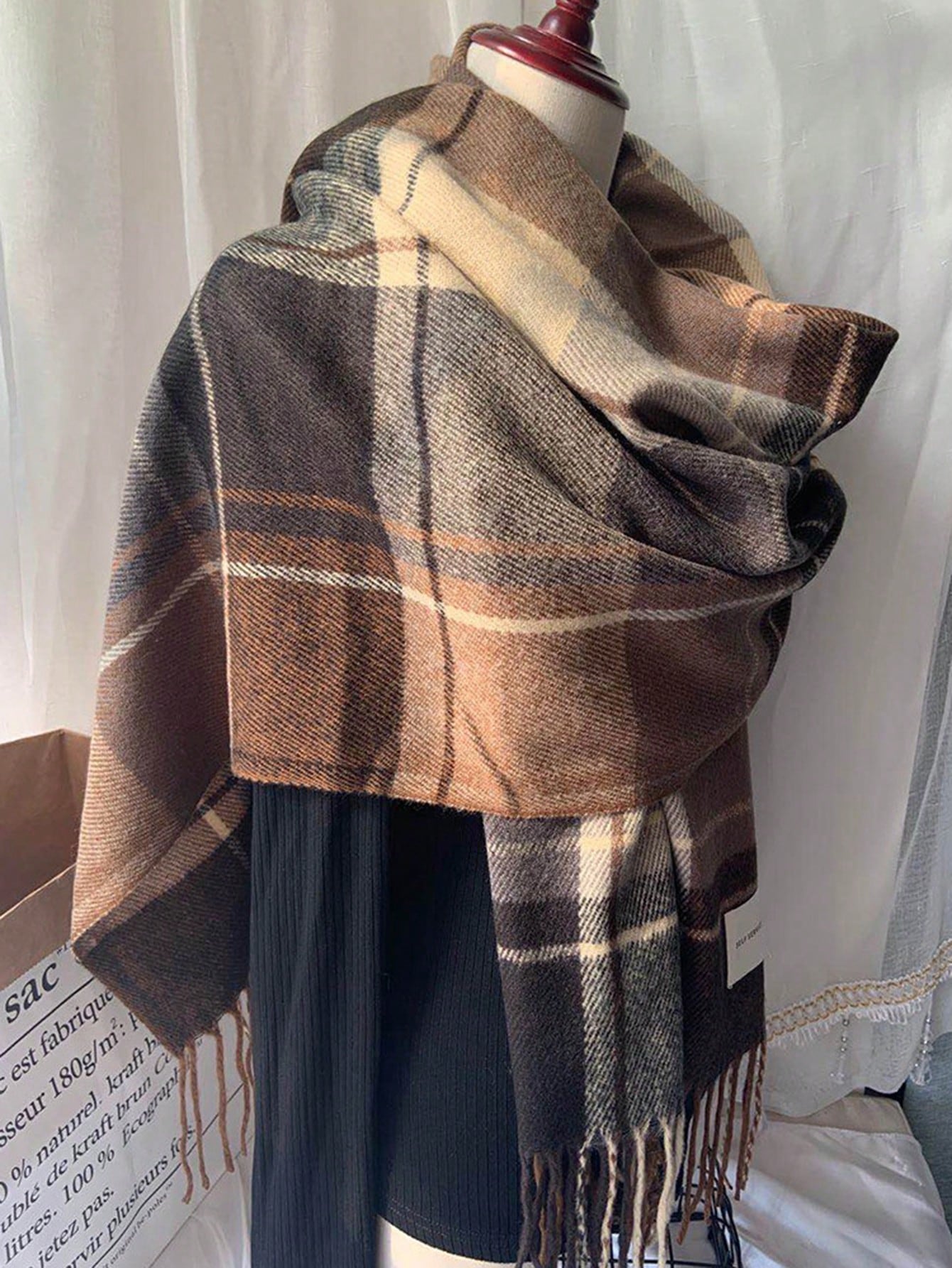 1pc Women's Fashion Korean Plaid Scarf, Autumn And Winter Warm Fashion Fringe Student Scarf, Thick Long Scarf For Male Couple Shawls