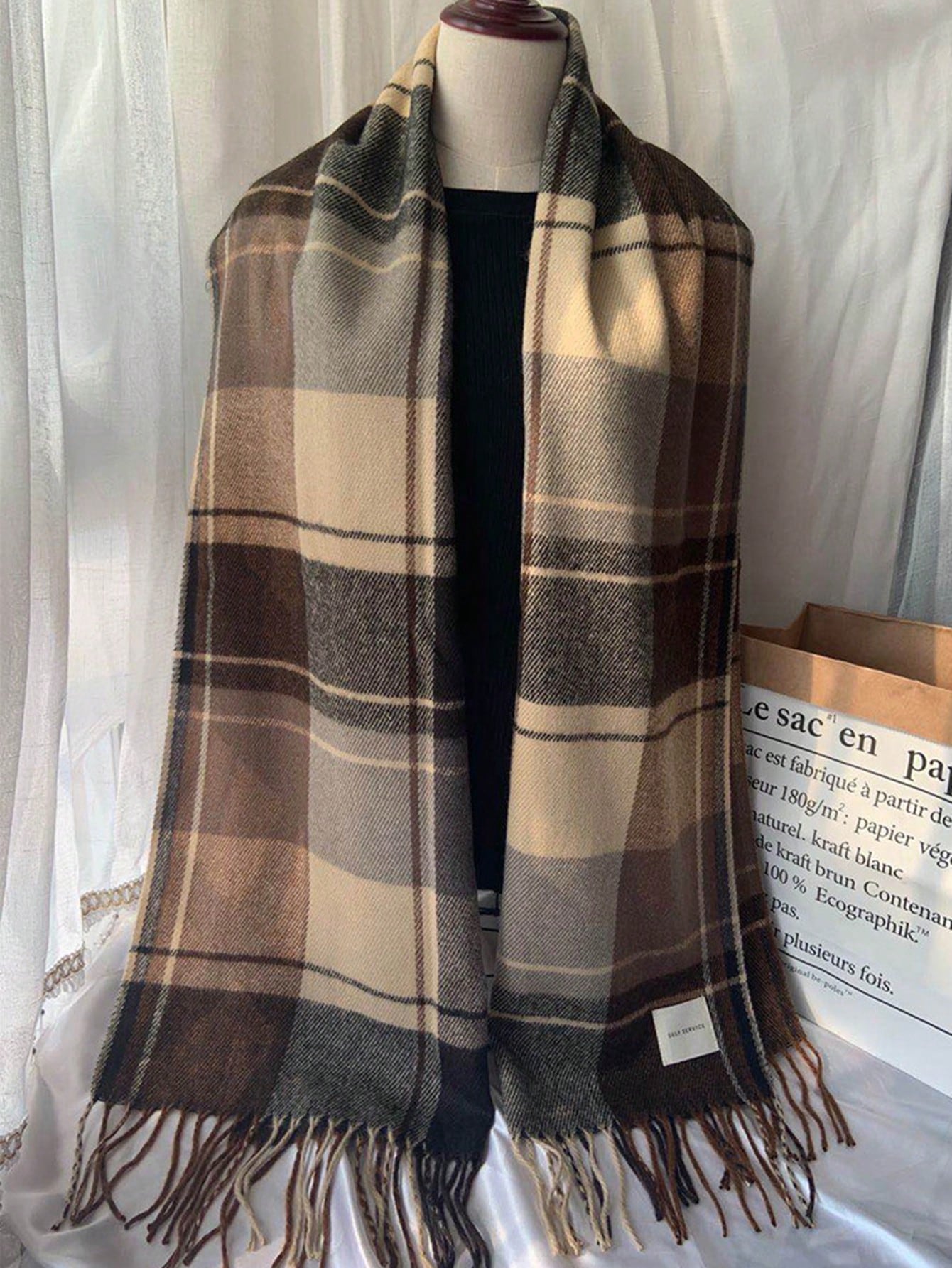 1pc Women's Fashion Korean Plaid Scarf, Autumn And Winter Warm Fashion Fringe Student Scarf, Thick Long Scarf For Male Couple Shawls