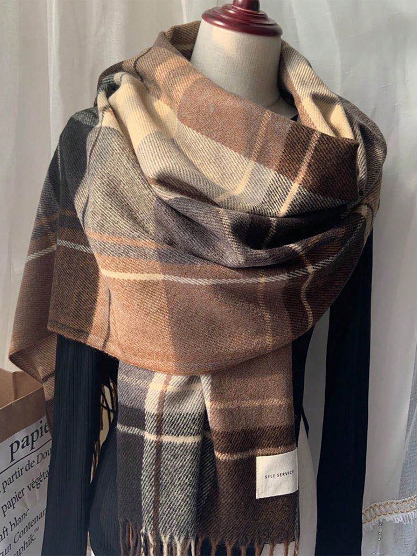 1pc Women's Fashion Korean Plaid Scarf, Autumn And Winter Warm Fashion Fringe Student Scarf, Thick Long Scarf For Male Couple Shawls