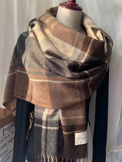 1pc Women's Fashion Korean Plaid Scarf, Autumn And Winter Warm Fashion Fringe Student Scarf, Thick Long Scarf For Male Couple Shawls