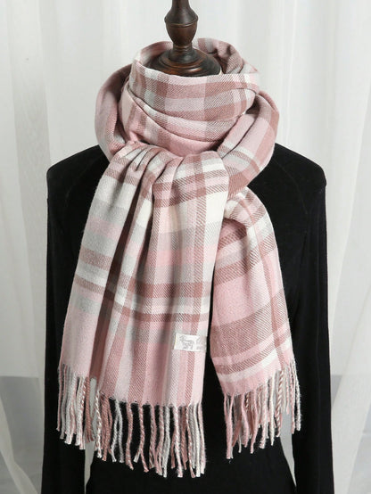 1pc Women's Fashion Korean Plaid Scarf, Autumn And Winter Warm Fashion Fringe Student Scarf, Thick Long Scarf For Male Couple Shawls