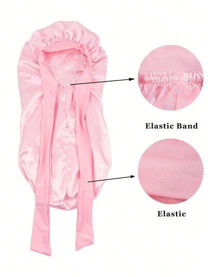 1pc Women's Long Satin Imitation Silk Bow Sleep Cap, Large Size Braid Curly Hair Sleeping Hat, Suitable For Sleeping & Daily Beauty Use Sleep Bonnet