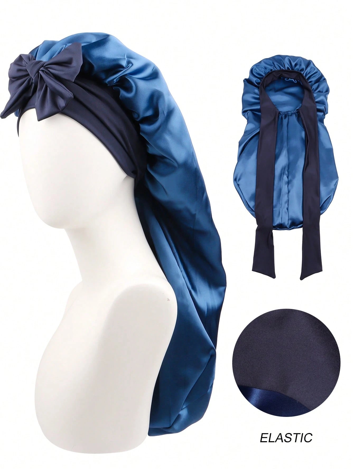 1pc Women's Long Satin Imitation Silk Bow Sleep Cap, Large Size Braid Curly Hair Sleeping Hat, Suitable For Sleeping & Daily Beauty Use Sleep Bonnet