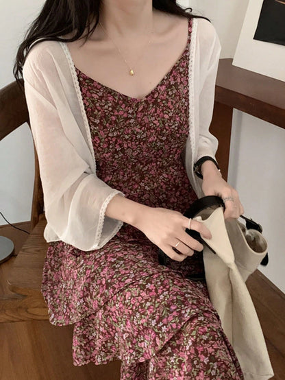 1pc Women's Shawl Uv-Proof Thin Long-Sleeved Chiffon Cardigan, Can Be Worn Over Dress, French Style Sweet Cardigan Accessories Women Valentine's Day