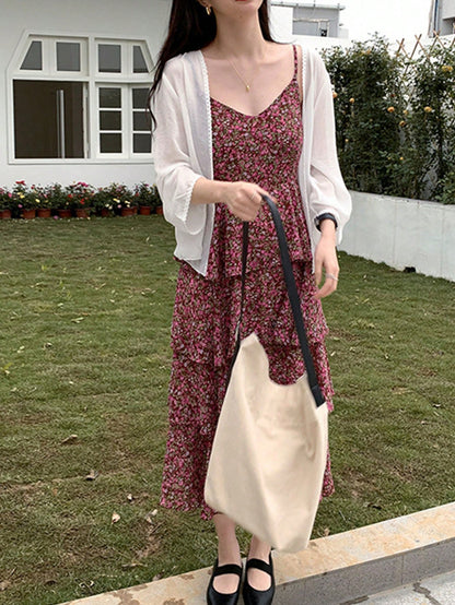 1pc Women's Shawl Uv-Proof Thin Long-Sleeved Chiffon Cardigan, Can Be Worn Over Dress, French Style Sweet Cardigan Accessories Women Valentine's Day