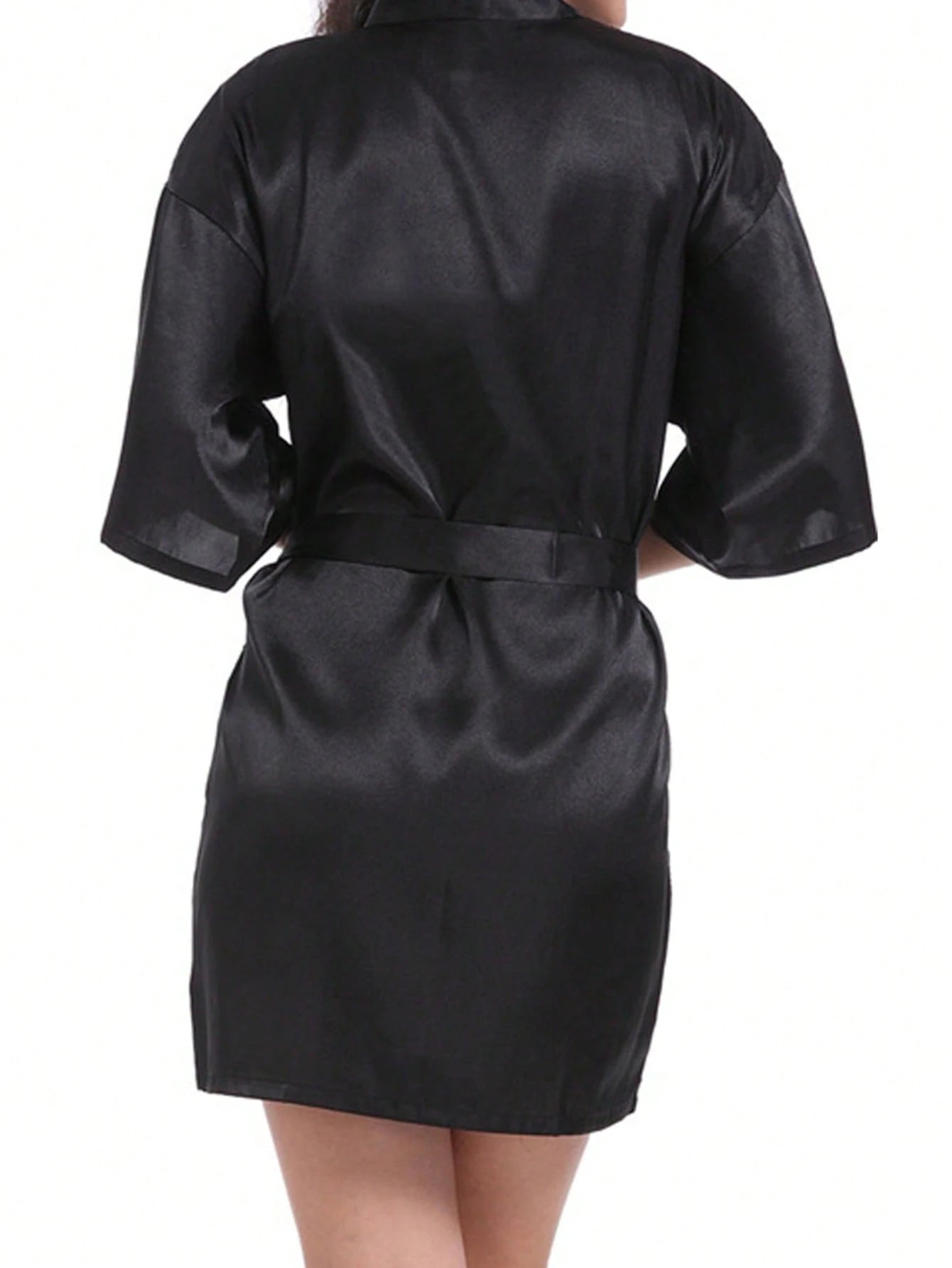1pc Women's Solid Color Elegant Tie-Up Autumn/Winter Bathrobe, Sexy Short Satin Silk Soft, Suitable For Bride, Bridesmaid, Home Use,Weeding Season Short Dress Gown Initial Letter Robe, Morning Robe An