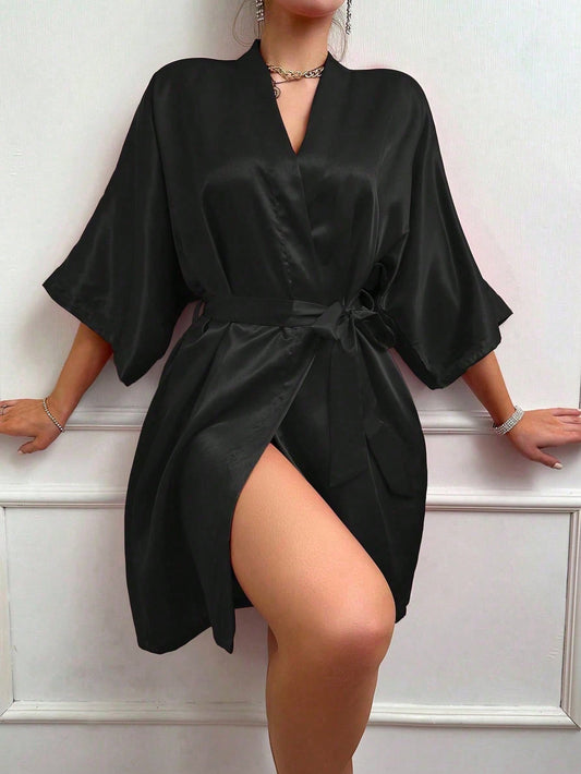 1pc Women's Solid Color Short Sleeve Bathrobe, Suitable For Spring/Summer Wear At Home, Solid Color Short Sleeve Bathrobe- Suitable For Spring/Summer, Home, Hotel, Party And Other Occasions, Can Also