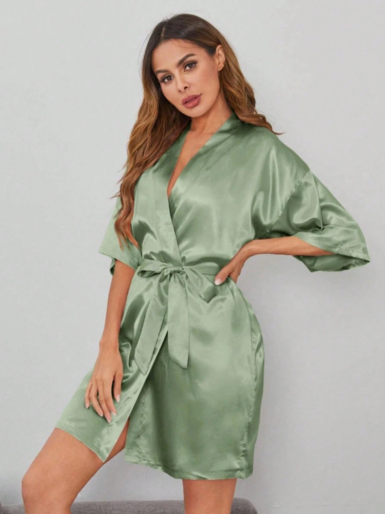 1pc Women's Solid Color Short Sleeve Bathrobe, Suitable For Spring/Summer Wear At Home, Solid Color Short Sleeve Bathrobe- Suitable For Spring/Summer, Home, Hotel, Party And Other Occasions, Can Also