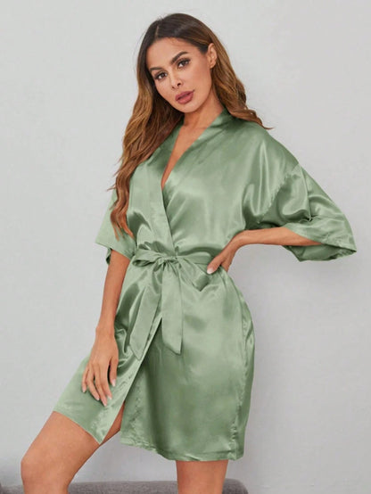 1pc Women's Solid Color Short Sleeve Bathrobe, Suitable For Spring/Summer Wear At Home, Solid Color Short Sleeve Bathrobe- Suitable For Spring/Summer, Home, Hotel, Party And Other Occasions, Can Also