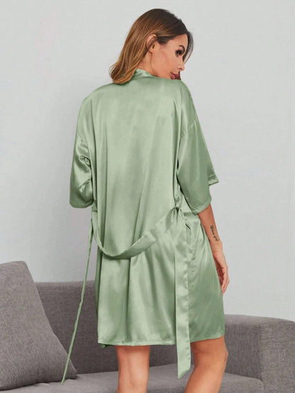 1pc Women's Solid Color Short Sleeve Bathrobe, Suitable For Spring/Summer Wear At Home, Solid Color Short Sleeve Bathrobe- Suitable For Spring/Summer, Home, Hotel, Party And Other Occasions, Can Also