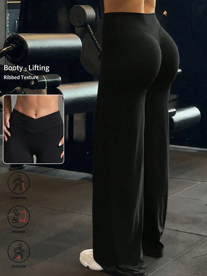 1pc Women's Solid Color Yoga Wide Leg Pants, Comfortable Slim-Fit Versatile, Suitable For Running, Fitness And Yoga Sports