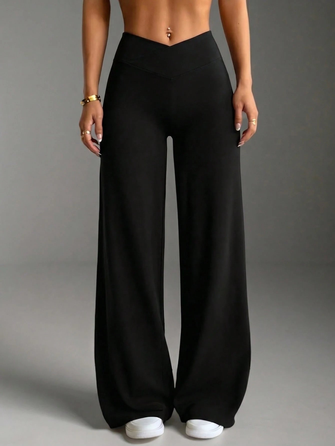 1pc Women's Solid Color Yoga Wide Leg Pants, Comfortable Slim-Fit Versatile, Suitable For Running, Fitness And Yoga Sports