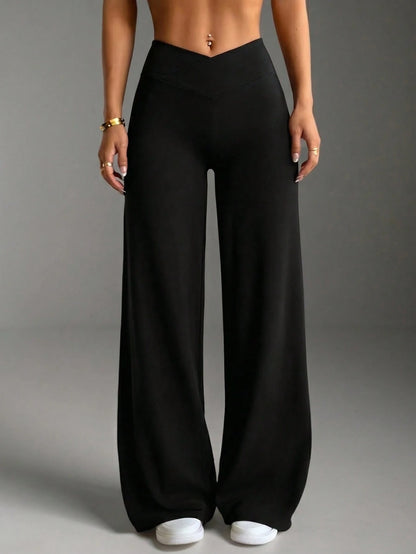 1pc Women's Solid Color Yoga Wide Leg Pants, Comfortable Slim-Fit Versatile, Suitable For Running, Fitness And Yoga Sports