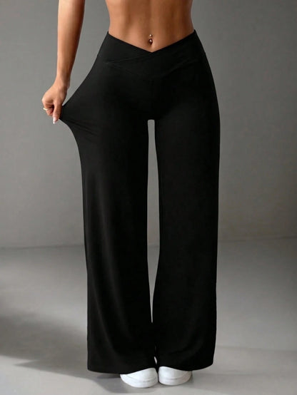 1pc Women's Solid Color Yoga Wide Leg Pants, Comfortable Slim-Fit Versatile, Suitable For Running, Fitness And Yoga Sports
