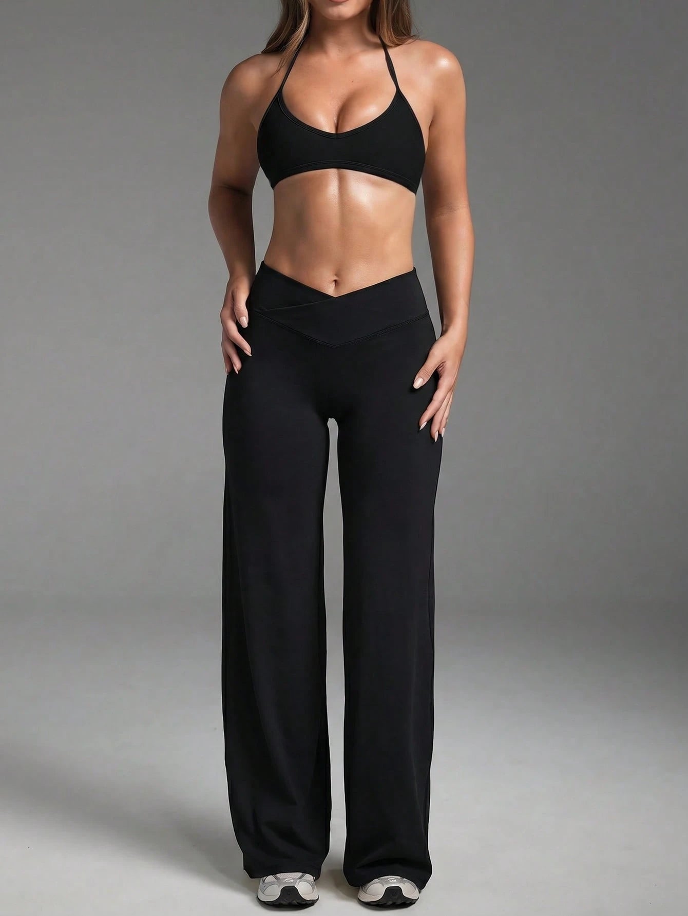 1pc Women's Solid Color Yoga Wide Leg Pants, Comfortable Slim-Fit Versatile, Suitable For Running, Fitness And Yoga Sports