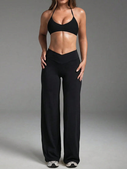 1pc Women's Solid Color Yoga Wide Leg Pants, Comfortable Slim-Fit Versatile, Suitable For Running, Fitness And Yoga Sports