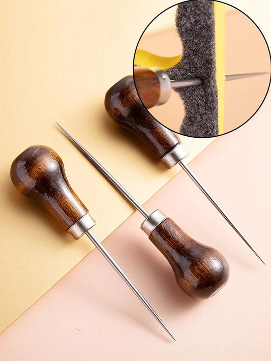 1pc Wooden Handle Gourd Awl Suitable For Leather Stamping Or DIY Handmade