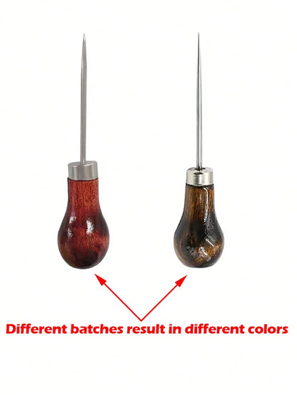 1pc Wooden Handle Gourd Awl Suitable For Leather Stamping Or DIY Handmade