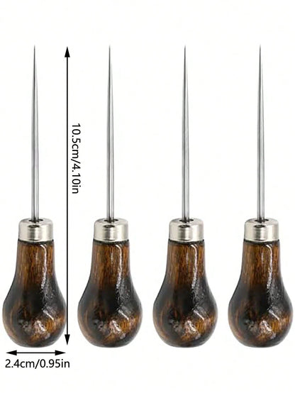 1pc Wooden Handle Gourd Awl Suitable For Leather Stamping Or DIY Handmade