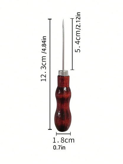 1pc Wooden Handle Gourd Awl Suitable For Leather Stamping Or DIY Handmade