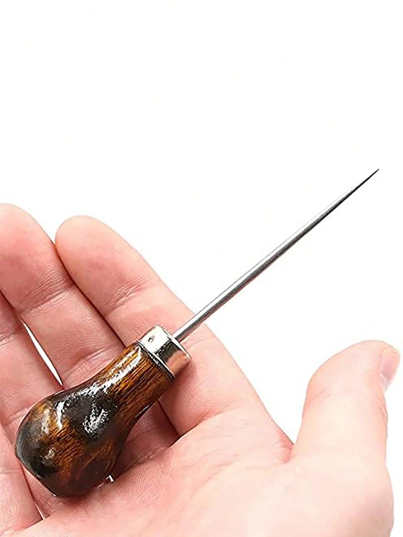 1pc Wooden Handle Gourd Awl Suitable For Leather Stamping Or DIY Handmade