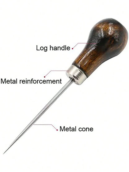 1pc Wooden Handle Gourd Awl Suitable For Leather Stamping Or DIY Handmade
