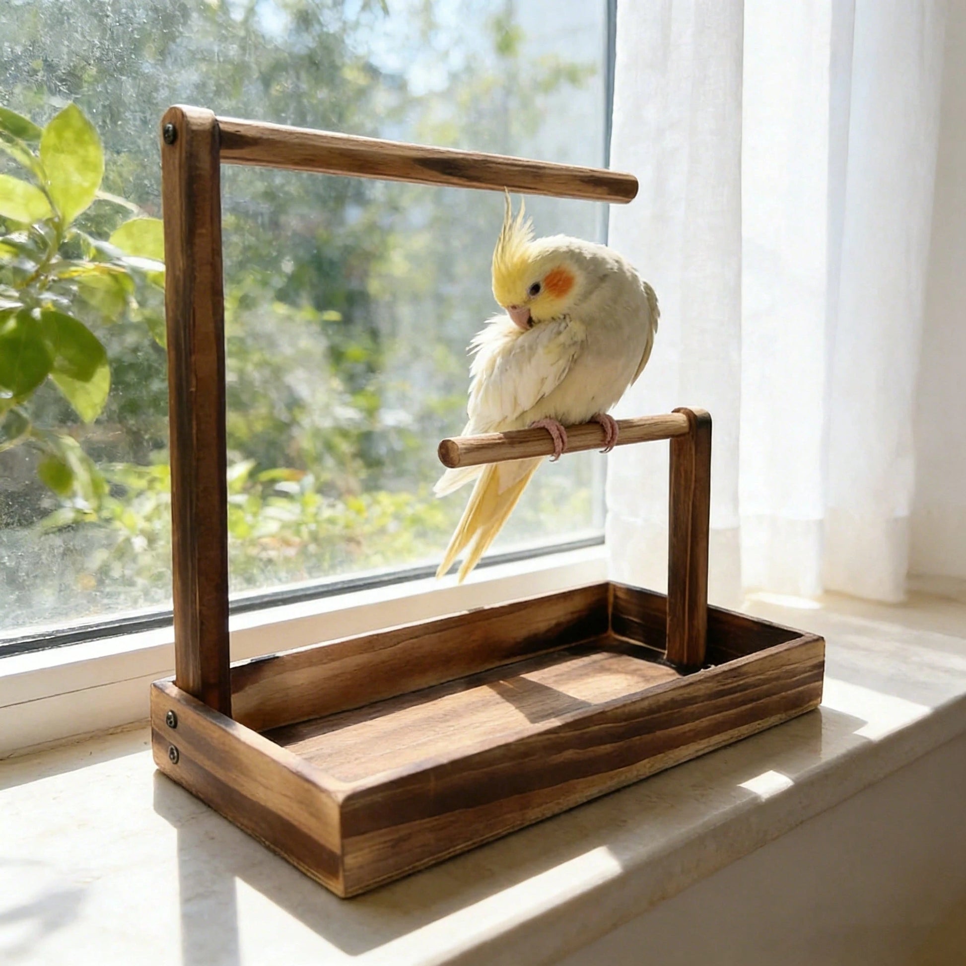 1pc Wooden Parrot Stand, Bird Perch, Bird Training Rack, Bird Toy, Bird Nest, Bird Feeder, Bird Supplies, Suitable For Parrots, Magpies And Various Birds