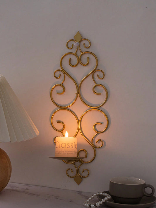 1pc Wrought Iron Wall Candle Holder, Wall Decor, Hanging Candle Stand Gold Metal Wall Art Suitable For Home Living Room, Dining Room, Spa, Bar