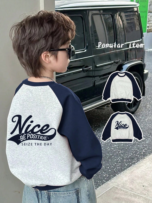 1pc Young Boys Raglan Sleeve Print Loose Fit Crew Neck Pullover Sweatshirt,80s Back-To-School Style,Autumn Kids Graphic T-Shirt,Everyday School Sports