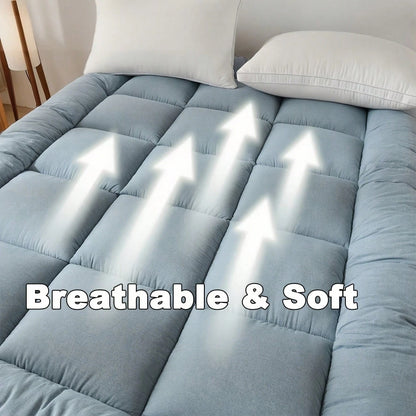 [1pcs 900gsm King Mattress Topper] Thin Mattress Pad With Checkered Print On The Side, Featuring Straps At The Corners Fit Over The Mattress, Foldable, Soft & Warm Mattress Protector| Low Allergenic