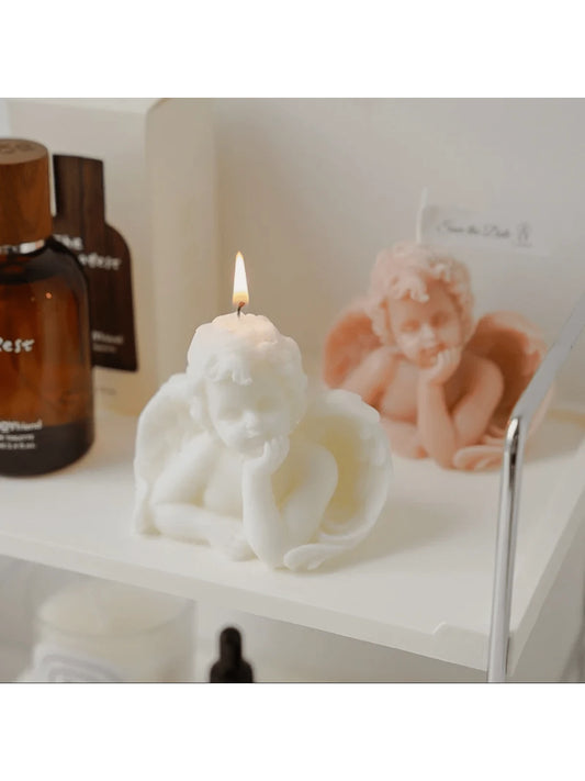 1set/1pc Cute Angel Shaped Aromatherapy Candle Holder, Valentine Day,Little Angel Resin Retro Ingot Shape Candle Decor Bedside Table Decoration,Classmates And Colleagues, Healthy Smokeless Handmade Ca