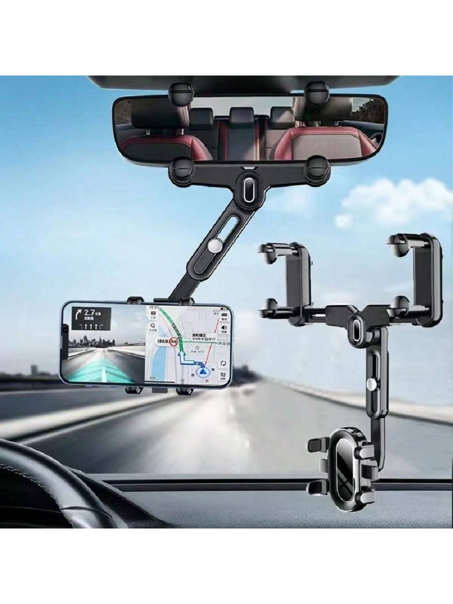 1set Car Rearview Mirror Mount Phone Holder, Navigation, Retractable, Multifunctional