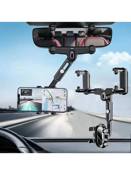 1set Car Rearview Mirror Mount Phone Holder, Navigation, Retractable, Multifunctional