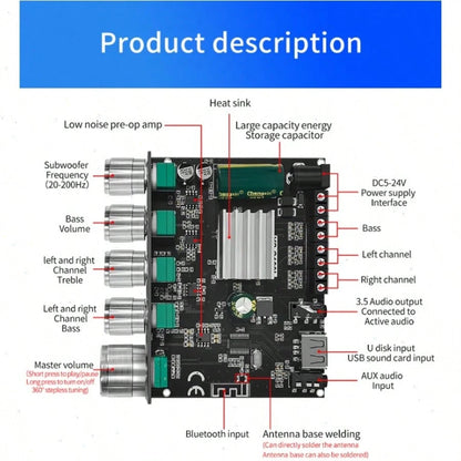 2.1 Channel Audio Amplifier Board Module, High And Low Frequency Modulation, Heavy Subwoofer