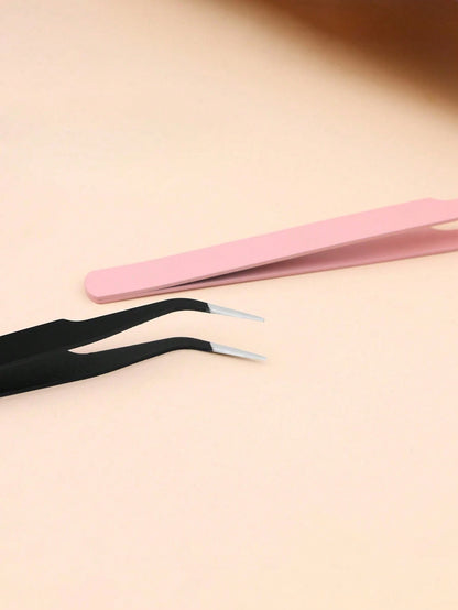 2/1pc Black Powder False Eyelash Tweezers Eyelash Tool Clip Eyelash Trim Eyelash Graft Eyelash Curler Dolphin Gold Feather Clip High Precision Flowering Tweezers