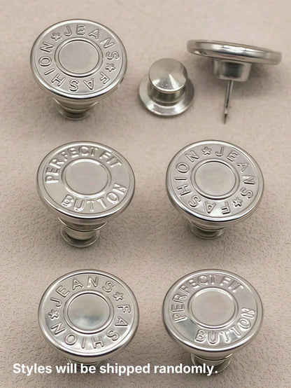 2/4/6pcs Jeans Replacement Buttons Waist Free Nail Jeans Buttons, Silver Letter Waist Buttons Multifunctional Detachable Tower Buttons Jeans Skirt Waist Adjustment Size Change Jeans Fixed Buckle, Free
