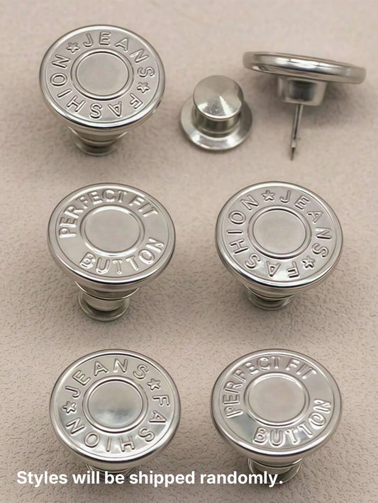 2/4/6pcs Jeans Replacement Buttons Waist Free Nail Jeans Buttons, Silver Letter Waist Buttons Multifunctional Detachable Tower Buttons Jeans Skirt Waist Adjustment Size Change Jeans Fixed Buckle, Free
