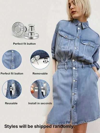 2/4/6pcs Jeans Replacement Buttons Waist Free Nail Jeans Buttons, Silver Letter Waist Buttons Multifunctional Detachable Tower Buttons Jeans Skirt Waist Adjustment Size Change Jeans Fixed Buckle, Free