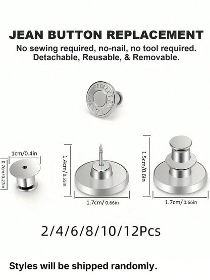 2/4/6pcs Jeans Replacement Buttons Waist Free Nail Jeans Buttons, Silver Letter Waist Buttons Multifunctional Detachable Tower Buttons Jeans Skirt Waist Adjustment Size Change Jeans Fixed Buckle, Free