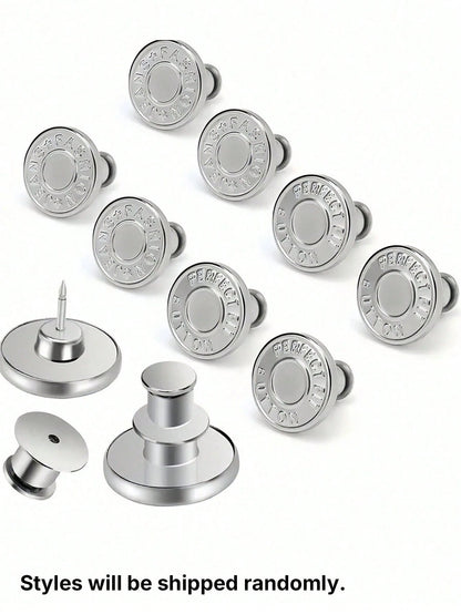 2/4/6pcs Jeans Replacement Buttons Waist Free Nail Jeans Buttons, Silver Letter Waist Buttons Multifunctional Detachable Tower Buttons Jeans Skirt Waist Adjustment Size Change Jeans Fixed Buckle, Free
