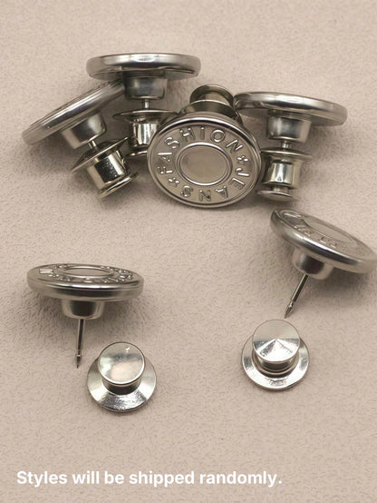 2/4/6pcs Jeans Replacement Buttons Waist Free Nail Jeans Buttons, Silver Letter Waist Buttons Multifunctional Detachable Tower Buttons Jeans Skirt Waist Adjustment Size Change Jeans Fixed Buckle, Free