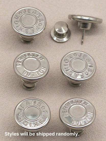 2/4/6pcs Jeans Replacement Buttons Waist Free Nail Jeans Buttons, Silver Letter Waist Buttons Multifunctional Detachable Tower Buttons Jeans Skirt Waist Adjustment Size Change Jeans Fixed Buckle, Free