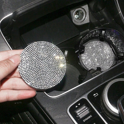 2/4pcs Car Cup Holder Coasters With Rhinestones, Black/White Diamond Studded Design, Anti-Slip Anti-Scald Car Cup Mat, Durable & Easy To Clean Car Accessories