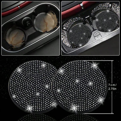 2/4pcs Car Cup Holder Coasters With Rhinestones, Black/White Diamond Studded Design, Anti-Slip Anti-Scald Car Cup Mat, Durable & Easy To Clean Car Accessories